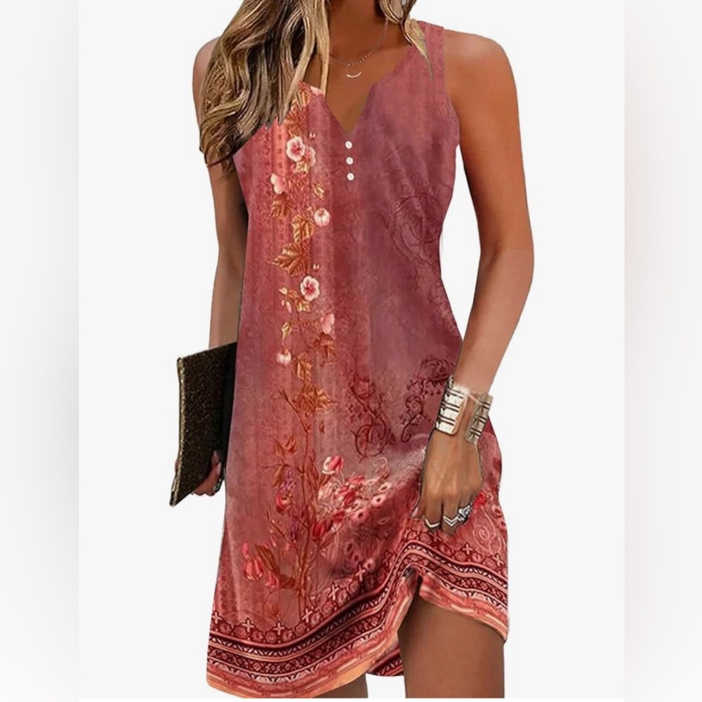 Floral Orange Sleeveless Dress/Beach Dress